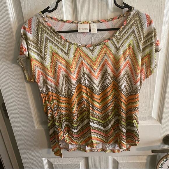 Chico’s Multicolor Chevron Print Top Women's Size Medium / 8 (Chico's 1) - Picture 2 of 9